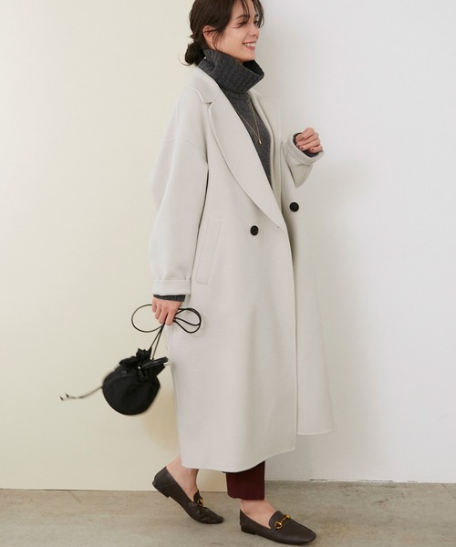 ROPE'（ロペ）の「【シリーズ】リッチリバースタンドカラーフォルムコート（チェスターコート・レディース・ブラウン/オフホワイト・38）」の5枚目の写真