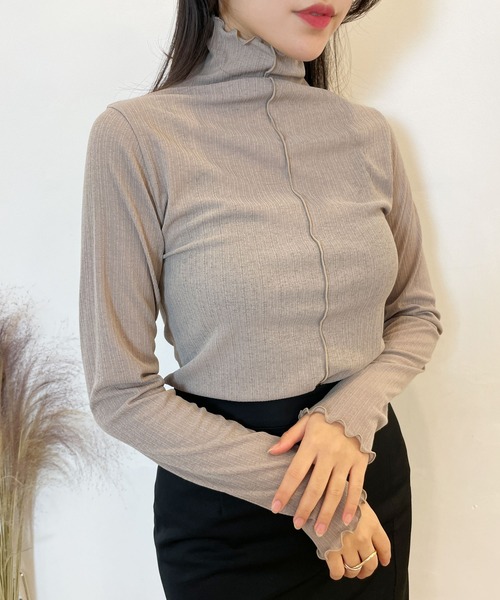 CEMONEMO（セモネモ）の「2way メロー プリーツ ハイネックトップス（Tシャツ/カットソー・レディース・ブラック/ベージュ/カーキ/アイボリー/ワイン・FREE）」の2枚目の写真