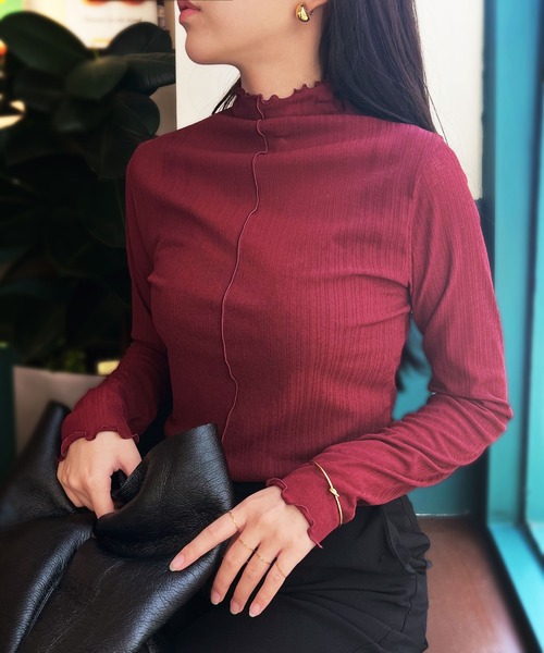 CEMONEMO（セモネモ）の「2way メロー プリーツ ハイネックトップス（Tシャツ/カットソー・レディース・ブラック/ベージュ/カーキ/アイボリー/ワイン・FREE）」の5枚目の写真