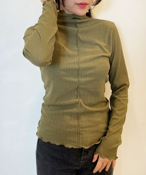 CEMONEMO（セモネモ）の「2way メロー プリーツ ハイネックトップス（Tシャツ/カットソー・レディース・ブラック/ベージュ/カーキ/アイボリー/ワイン・FREE）」の14枚目の写真