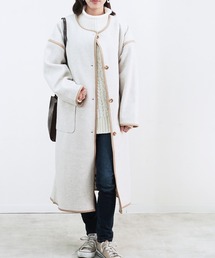 【Fizz/フィズ】　パイピング×フェイクウールロングコート