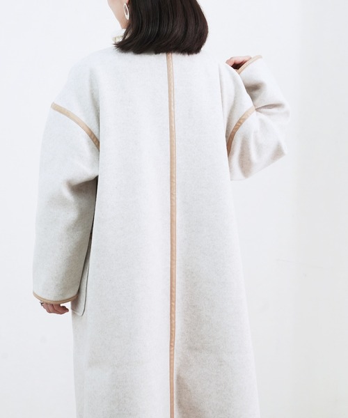 Fizz（フィズ）の「【Fizz/フィズ】　パイピング×フェイクウールロングコート（ノーカラーコート・レディース・ブラック/ベージュ/アイボリー/モカ/キナリ・M）」の8枚目の写真