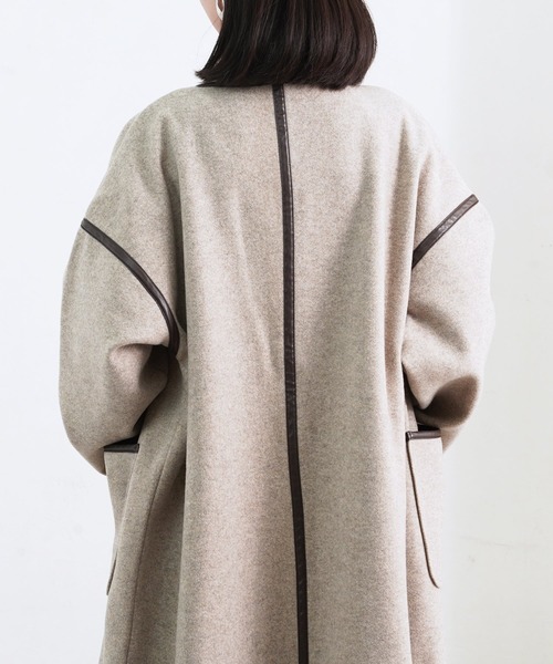 Fizz（フィズ）の「【Fizz/フィズ】　パイピング×フェイクウールロングコート（ノーカラーコート・レディース・ブラック/ベージュ/アイボリー/モカ/キナリ・M）」の19枚目の写真