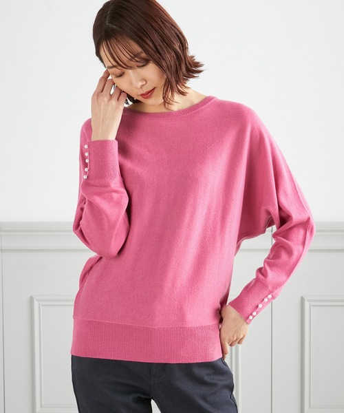 Petit Honfleur(プチオンフルール)の「ドルマンニットプルオーバー(ニット/セーター・レディース・ネイビー/ピンク/グリーン・M/L)」の1枚目の写真