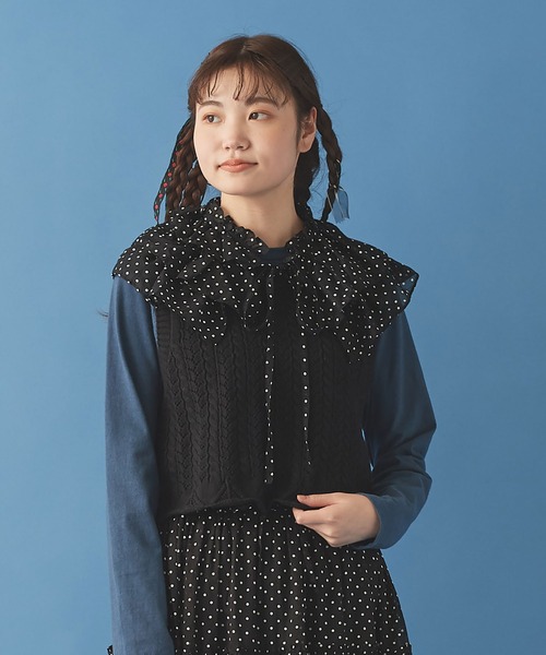 Malle(マル)の「malle コットン/ドット プリント 大きな付け衿(付け襟・レディース・ブラック・FREE)」の2枚目の写真