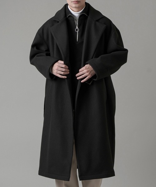 SPINNS(スピンズ)の「ビックシルエット メルトンタイロッケンコート(トレンチコート・メンズ・ブラック/ブラウン/グレー・M/L)」の2枚目の写真