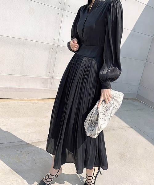 Dita Muaj.(ディータムアージュ)の「スタンドカラーシングルブレストグロスワンピース(ワンピース・レディース・ブラック/アイボリー/グレイッシュブルー・FREE)」の14枚目の写真