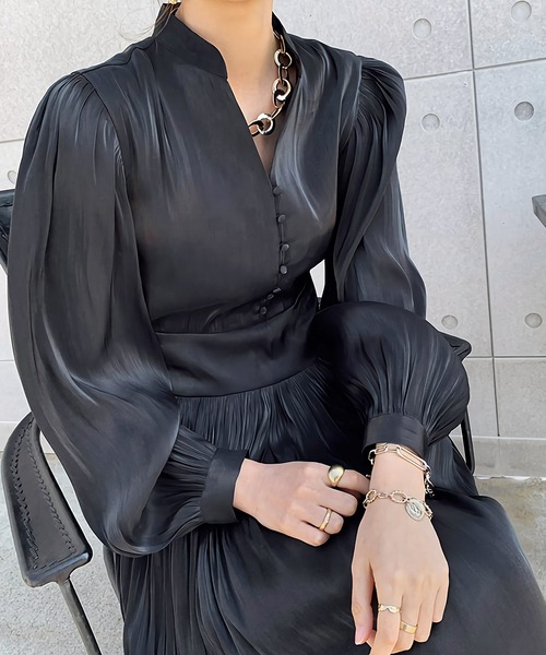 Dita Muaj.(ディータムアージュ)の「スタンドカラーシングルブレストグロスワンピース(ワンピース・レディース・ブラック/アイボリー/グレイッシュブルー・FREE)」の16枚目の写真