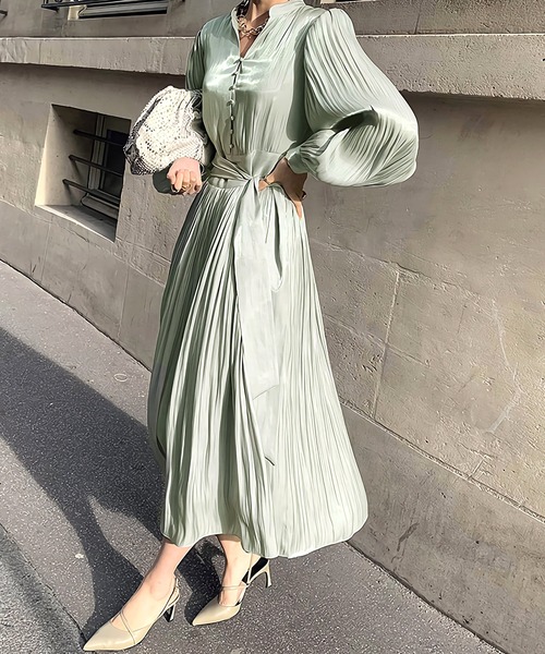 Dita Muaj.(ディータムアージュ)の「スタンドカラーシングルブレストグロスワンピース(ワンピース・レディース・ブラック/アイボリー/グレイッシュブルー・FREE)」の22枚目の写真