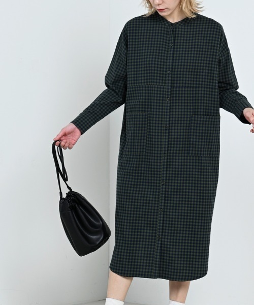 LUPILIEN（ルピリアン）の「【LUPILIEN】ネルバンドカラーシャツワンピース（ワンピース・レディース・ブラック/オフホワイト/グリーン・FREE）」の3枚目の写真