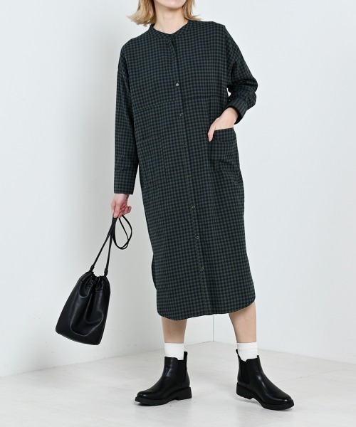 LUPILIEN（ルピリアン）の「【LUPILIEN】ネルバンドカラーシャツワンピース（ワンピース・レディース・ブラック/オフホワイト/グリーン・FREE）」の22枚目の写真