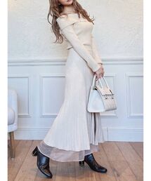 RESEXXY | オフショルプリーツ切替え長袖ワンピース(ワンピース)