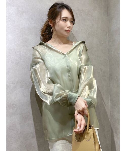 dazzlin(ダズリン)の「ブライトシャツ(シャツ/ブラウス・レディース・パープル/オフホワイト/グリーン・FREE)」の1枚目の写真