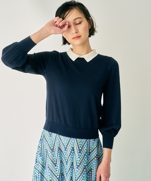 春夏美品ANAYI/アナイ シルクコットン配色ポロ衿プルオーバー38