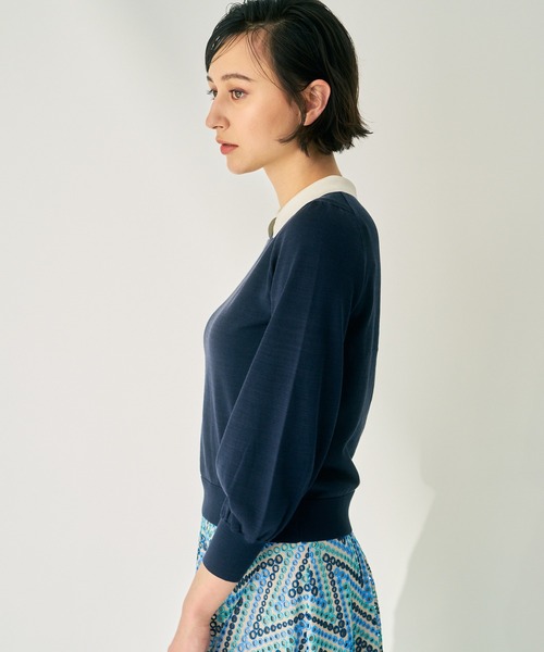 ANAYI（アナイ）の「シルクコットン配色ポロ衿 プルオーバー <手洗い可