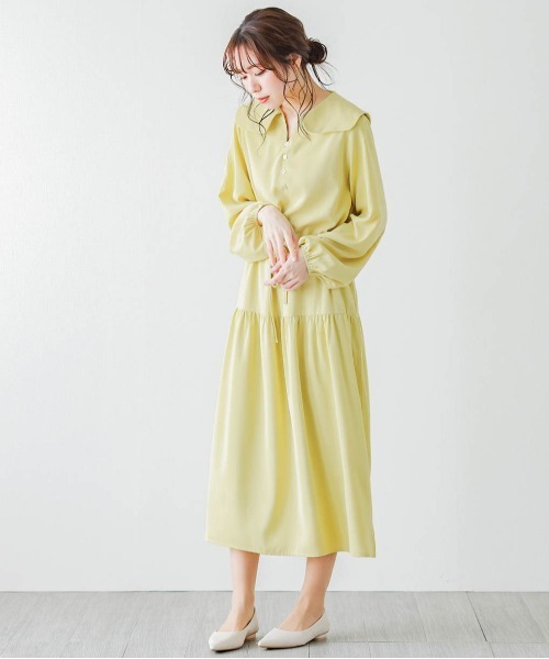 SUGAR BISKET（シュガービスケット）の「ビッグカラーワンピース（ワンピース・レディース・ライトグレー/ネイビー/イエロー/ブラック系その他/ベージュ系その他/ブルー系その他・フリー）」の6枚目の写真