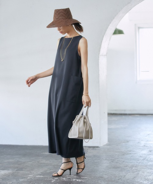 ROPE'（ロペ）の「【洗える】エステルソフトツイル前後2WAYノースリーブワンピース /WEB限定（ワンピース・レディース・ネイビー/オフホワイト・38）」の19枚目の写真