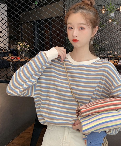 meJane(ミージェーン)の「マルチボーダークルーネックロンT(Tシャツ/カットソー・レディース・ピンク/イエロー/ブルー・FREE)」の12枚目の写真