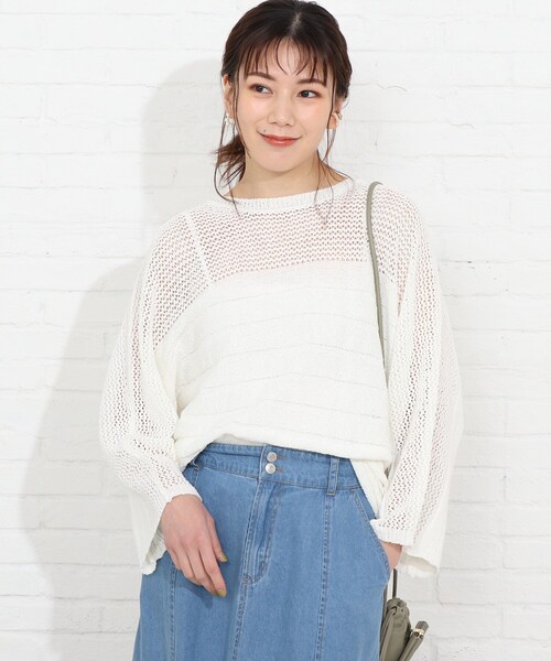 SHOO・LA・RUE(シューラルー)の「◆ブークレメッシュ切り替えニットプルオーバー(ニット/セーター・レディース・ホワイト系/ピンク系/サンドベージュ/ブラック・00)」の1枚目の写真