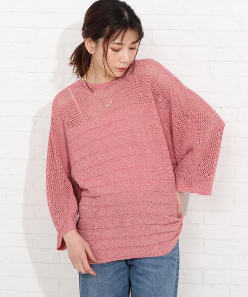 SHOO・LA・RUE(シューラルー)の「◆ブークレメッシュ切り替えニットプルオーバー(ニット/セーター・レディース・ホワイト系/ピンク系/サンドベージュ/ブラック・00)」の4枚目の写真