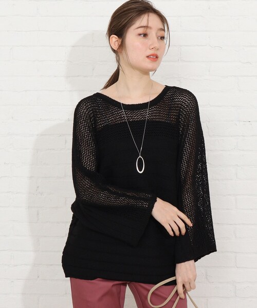 SHOO・LA・RUE(シューラルー)の「◆ブークレメッシュ切り替えニットプルオーバー(ニット/セーター・レディース・ホワイト系/ピンク系/サンドベージュ/ブラック・00)」の2枚目の写真