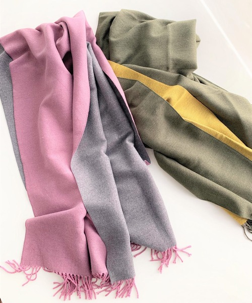 Q（キュー）の「バイカラーリバーストール（ストール/ショール・レディース・パープル/カーキ・MEDIUM）」の5枚目の写真