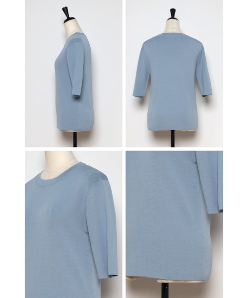 Bonjour Sagan(ボンジュールサガン)の「ダイバーニットT(Tシャツ/カットソー・レディース・ブラック/オフホワイト/カーキ/サックスブルー・FREE)」の12枚目の写真