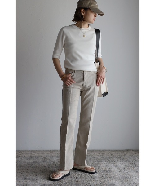 Bonjour Sagan(ボンジュールサガン)の「ダイバーニットT(Tシャツ/カットソー・レディース・ブラック/オフホワイト/カーキ/サックスブルー・FREE)」の14枚目の写真