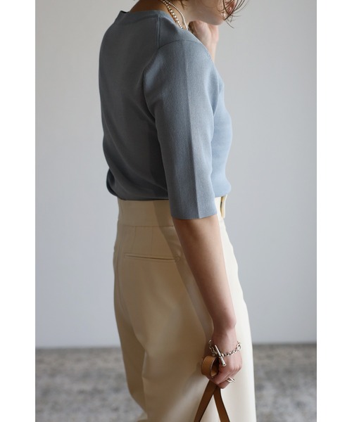 Bonjour Sagan(ボンジュールサガン)の「ダイバーニットT(Tシャツ/カットソー・レディース・ブラック/オフホワイト/カーキ/サックスブルー・FREE)」の20枚目の写真