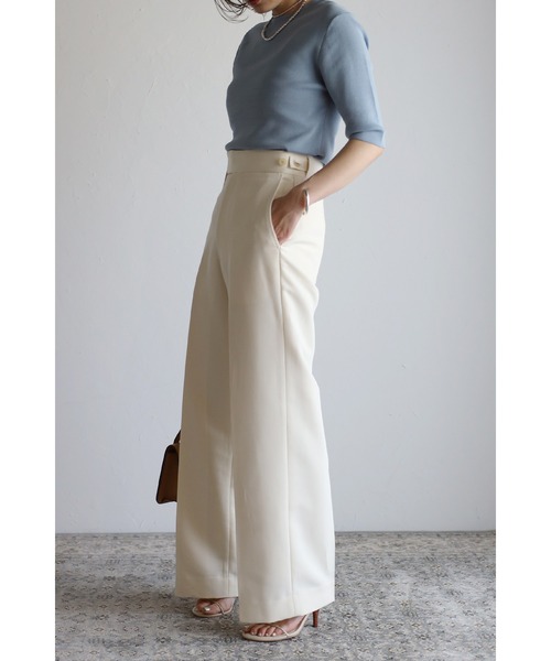 Bonjour Sagan(ボンジュールサガン)の「ダイバーニットT(Tシャツ/カットソー・レディース・ブラック/オフホワイト/カーキ/サックスブルー・FREE)」の21枚目の写真