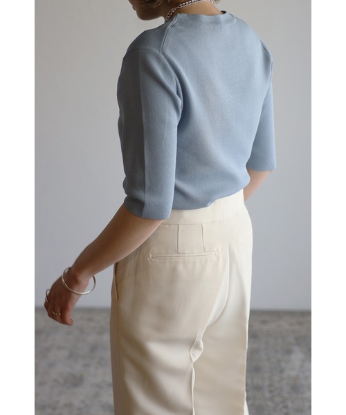 Bonjour Sagan(ボンジュールサガン)の「ダイバーニットT(Tシャツ/カットソー・レディース・ブラック/オフホワイト/カーキ/サックスブルー・FREE)」の22枚目の写真