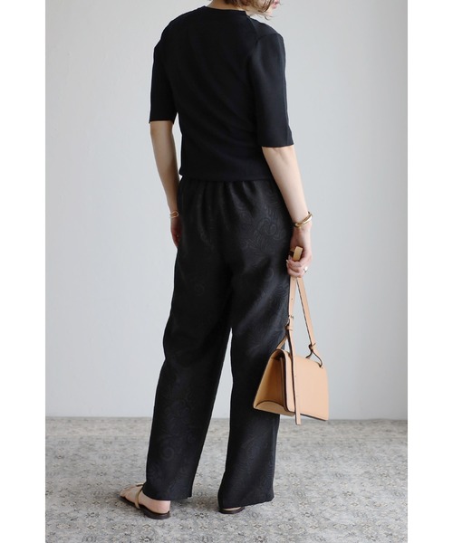 Bonjour Sagan(ボンジュールサガン)の「ダイバーニットT(Tシャツ/カットソー・レディース・ブラック/オフホワイト/カーキ/サックスブルー・FREE)」の7枚目の写真