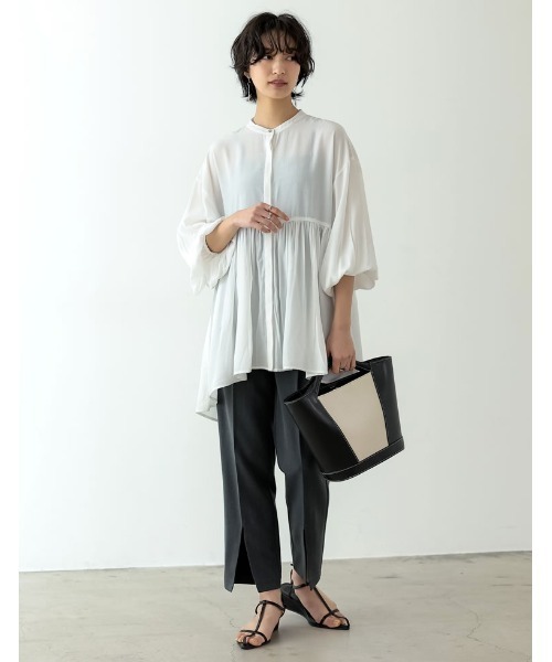 Re:EDIT(リエディ)の「ボリュームスリーブチュニックブラウス(シャツ/ブラウス・レディース・ブラック/アイボリー/グレー/ライム/ブルー/イエロー・MEDIUM/LARGE)」の8枚目の写真