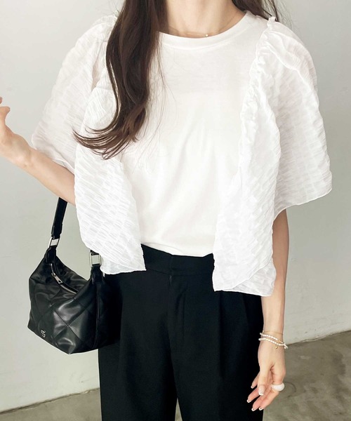 GeeRA(ジーラ)の「袖異素材フレアースリーブカットソー(Tシャツ/カットソー・レディース・オフホワイト/ブルー/ブラック・X-LARGE/MEDIUM/LARGE/XX-LARGE)」の12枚目の写真