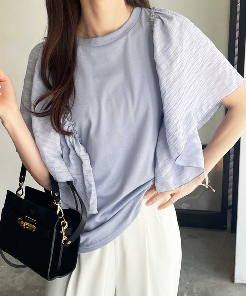 GeeRA(ジーラ)の「袖異素材フレアースリーブカットソー(Tシャツ/カットソー・レディース・オフホワイト/ブルー/ブラック・X-LARGE/MEDIUM/LARGE/XX-LARGE)」の10枚目の写真