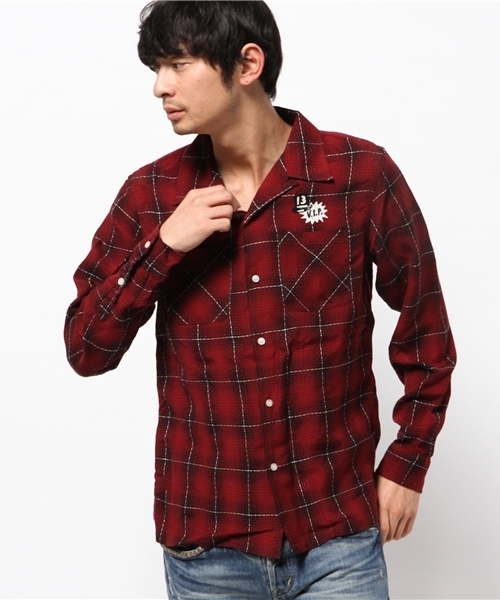 HYSTERIC GLAMOUR（ヒステリックグラマー）の「EVIL WOMAN刺繍 長袖オープンカラーSH（シャツ/ブラウス・メンズ・レッド系その他/グリーン系その他/グレー系その他・MEDIUM/SMALL/LARGE）」の3枚目の写真