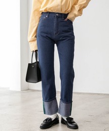 BONLECILL | カラーステッチロールアップハイウエストデニムパンツ(デニムパンツ)