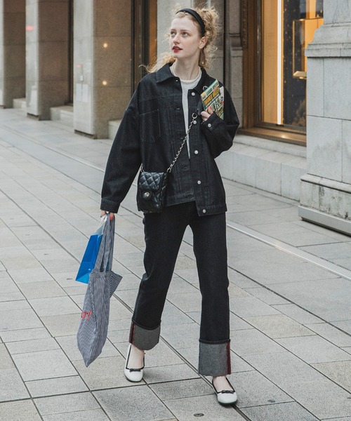 BONLECILL（ボンルシール）の「カラーステッチロールアップハイウエストデニムパンツ（デニムパンツ・レディース・ブラック/ネイビー/ブルー/ブルー系/ネイビー系/ブラック系/アイボリー系/アイボリー/ブルー系2/ブルー系1・S/M/L）」の19枚目の写真