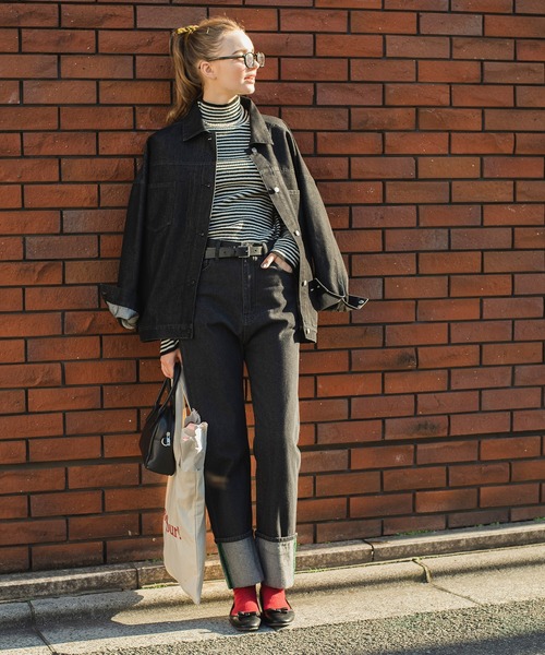 BONLECILL（ボンルシール）の「カラーステッチロールアップハイウエストデニムパンツ（デニムパンツ・レディース・ブラック/ネイビー/ブルー/ブルー系/ネイビー系/ブラック系/アイボリー系/アイボリー/ブルー系2/ブルー系1・S/M/L）」の20枚目の写真