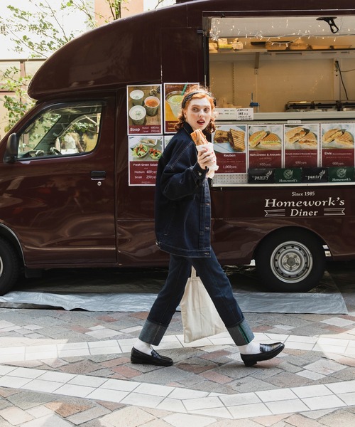 BONLECILL（ボンルシール）の「カラーステッチロールアップハイウエストデニムパンツ（デニムパンツ・レディース・ブラック/ネイビー/ブルー/ブルー系/ネイビー系/ブラック系/アイボリー系/アイボリー/ブルー系2/ブルー系1・S/M/L）」の22枚目の写真