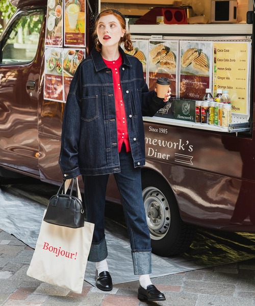 BONLECILL（ボンルシール）の「カラーステッチロールアップハイウエストデニムパンツ（デニムパンツ・レディース・ブラック/ネイビー/ブルー/ブルー系/ネイビー系/ブラック系/アイボリー系/アイボリー/ブルー系2/ブルー系1・S/M/L）」の21枚目の写真