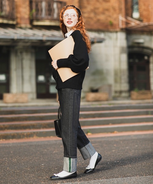 BONLECILL(ボンルシール)の「カラーステッチロールアップハイウエストデニムパンツ(デニムパンツ・レディース・ブラック/ネイビー/ブルー/ブルー系/ネイビー系/ブラック系/アイボリー系/アイボリー/ブルー系2/ブルー系1・S/M/L)」の20枚目の写真