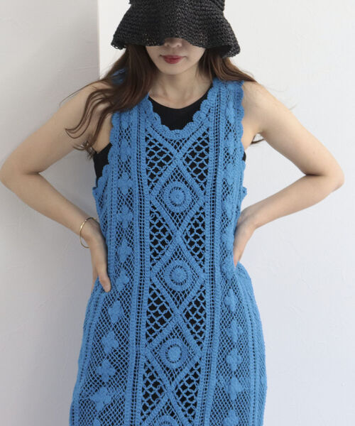 fredy emue(フレディエミュ)の「レース編みロングジレワンピース(ワンピース・レディース・ライトブルー/アイボリー/チャコールグレー・38)」の19枚目の写真