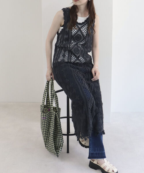 fredy emue(フレディエミュ)の「レース編みロングジレワンピース(ワンピース・レディース・ライトブルー/アイボリー/チャコールグレー・38)」の22枚目の写真