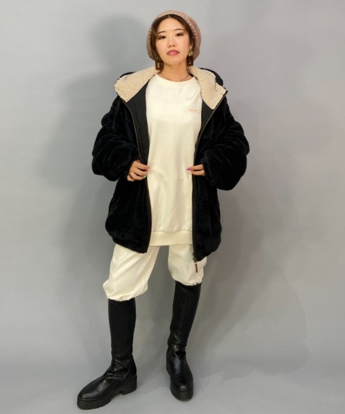 BILLABONG（ビラボン）の「BILLABONG/ビラボン  ビッグシルエット/オーバーサイズ/ボアフルジップジャケット   BC014-758（ムートンコート・レディース・ホワイト/ブラック/グリーン・M/L）」の17枚目の写真