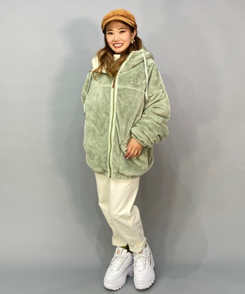 BILLABONG（ビラボン）の「BILLABONG/ビラボン  ビッグシルエット/オーバーサイズ/ボアフルジップジャケット   BC014-758（ムートンコート・レディース・ホワイト/ブラック/グリーン・M/L）」の22枚目の写真