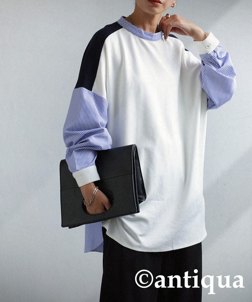 antiqua(アンティカ)の「異素材切替えプルオーバー(Tシャツ/カットソー・レディース・オフホワイト/ブラック・FREE)」の8枚目の写真