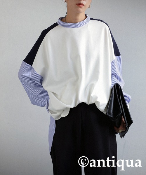 antiqua(アンティカ)の「異素材切替えプルオーバー(Tシャツ/カットソー・レディース・オフホワイト/ブラック・FREE)」の9枚目の写真