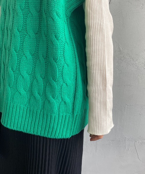 THE SHINZONE（ザ　シンゾーン）の「[THE SHINZONE/ザ シンゾーン] チルデン Vネックニットベスト（ベスト・レディース・ホワイト/グリーン・F）」の5枚目の写真