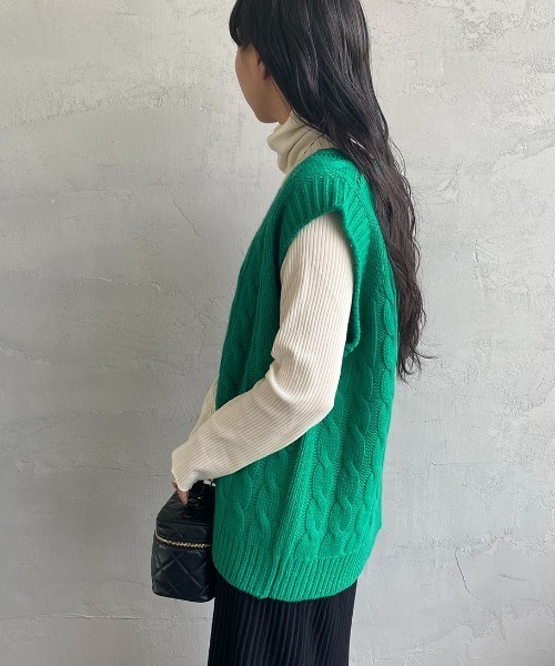THE SHINZONE（ザ　シンゾーン）の「[THE SHINZONE/ザ シンゾーン] チルデン Vネックニットベスト（ベスト・レディース・ホワイト/グリーン・F）」の10枚目の写真